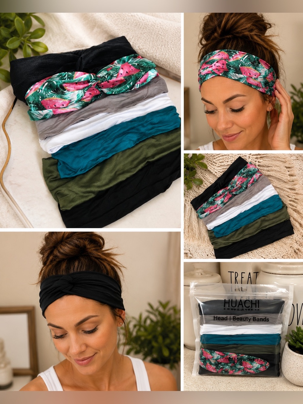 Huachi 7 Pack Soft Stretch Headbands | Turban Twist Beauty Hair Bands Set